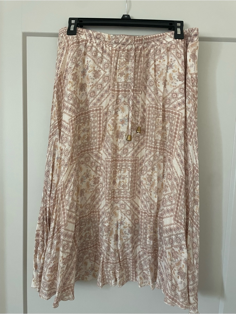 Women's Cream and Blush Printed Boho Midi Skirt